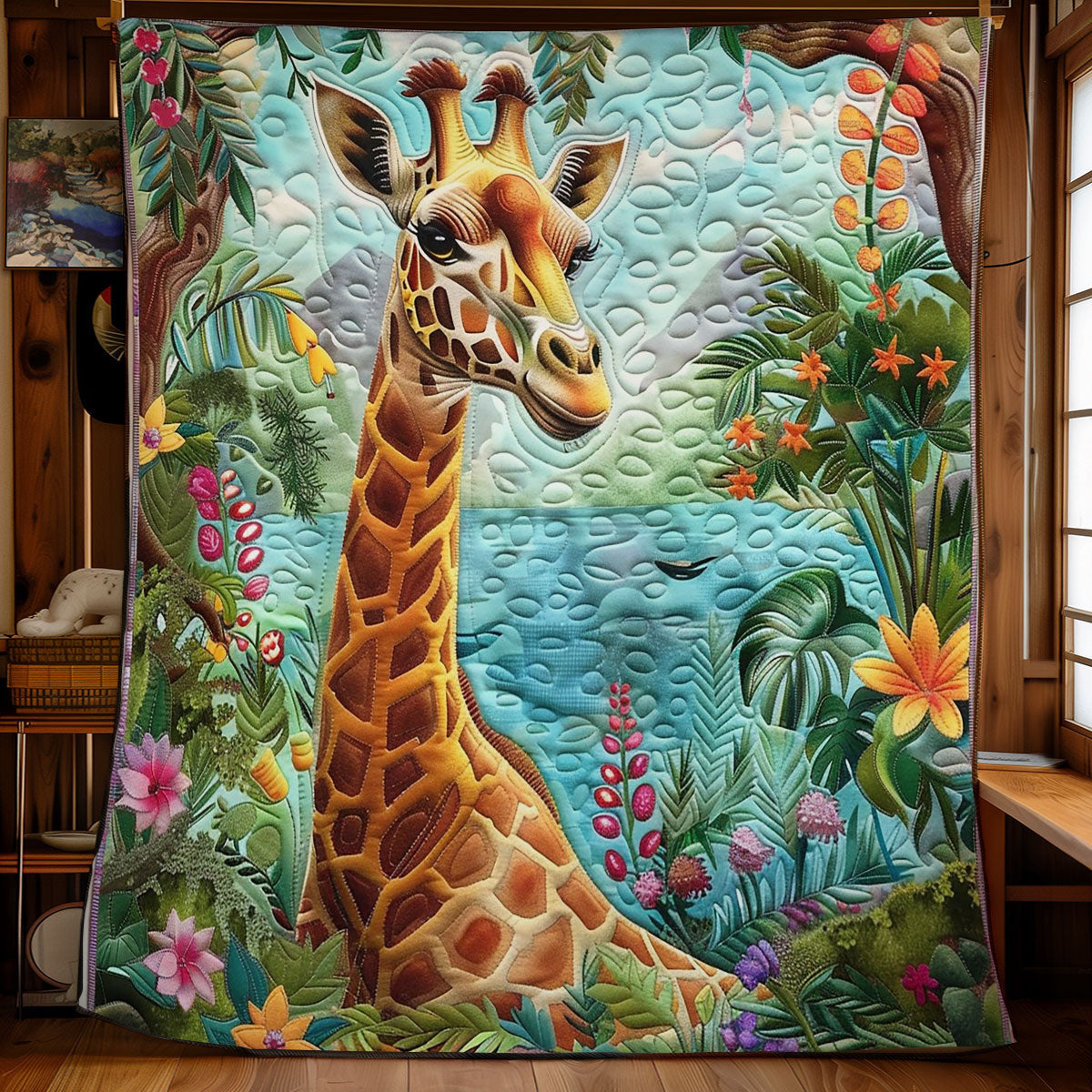 Giraffe And Nature's Blooms WO2308010CL Quilt