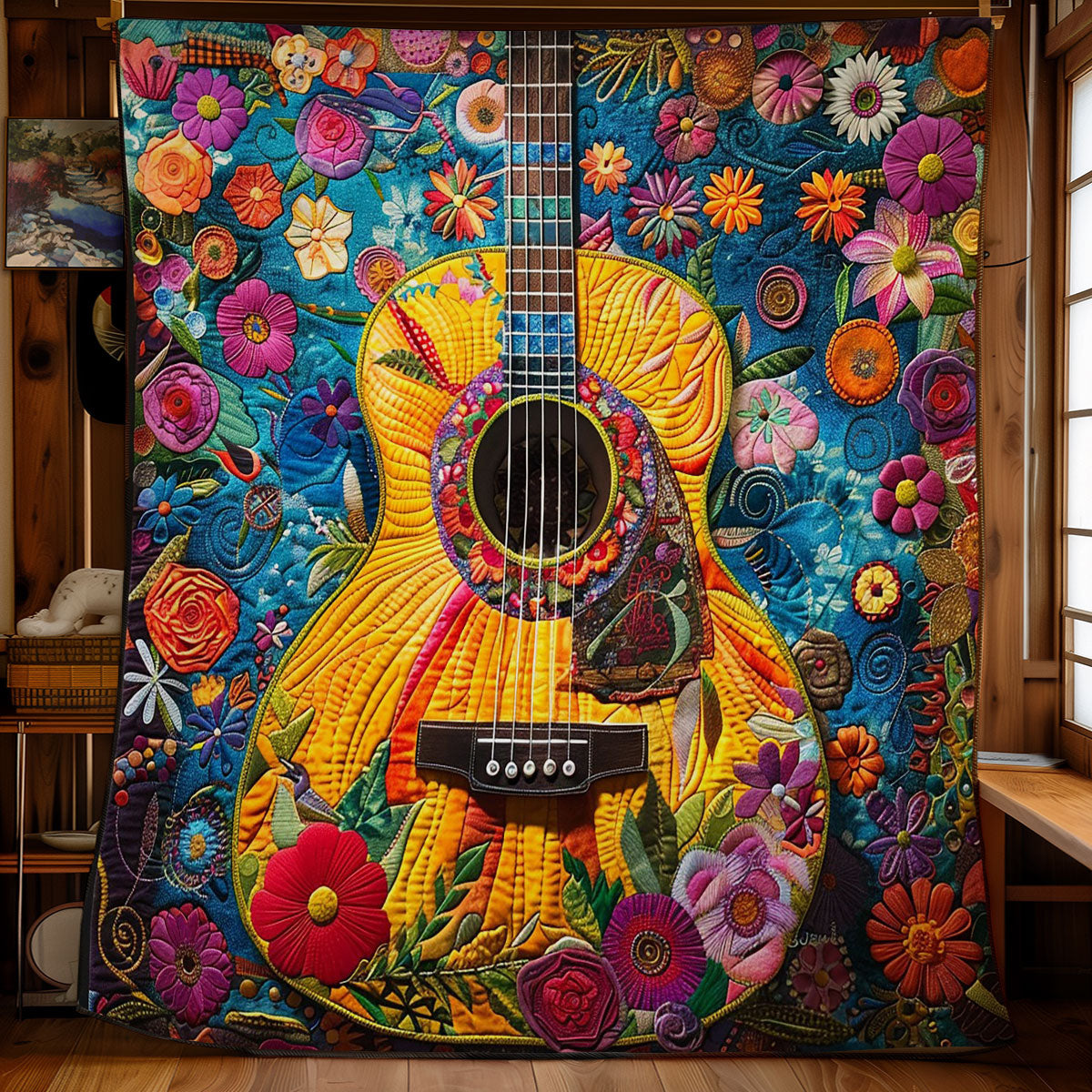 Guitar And Florals WO2208036CL Quilt