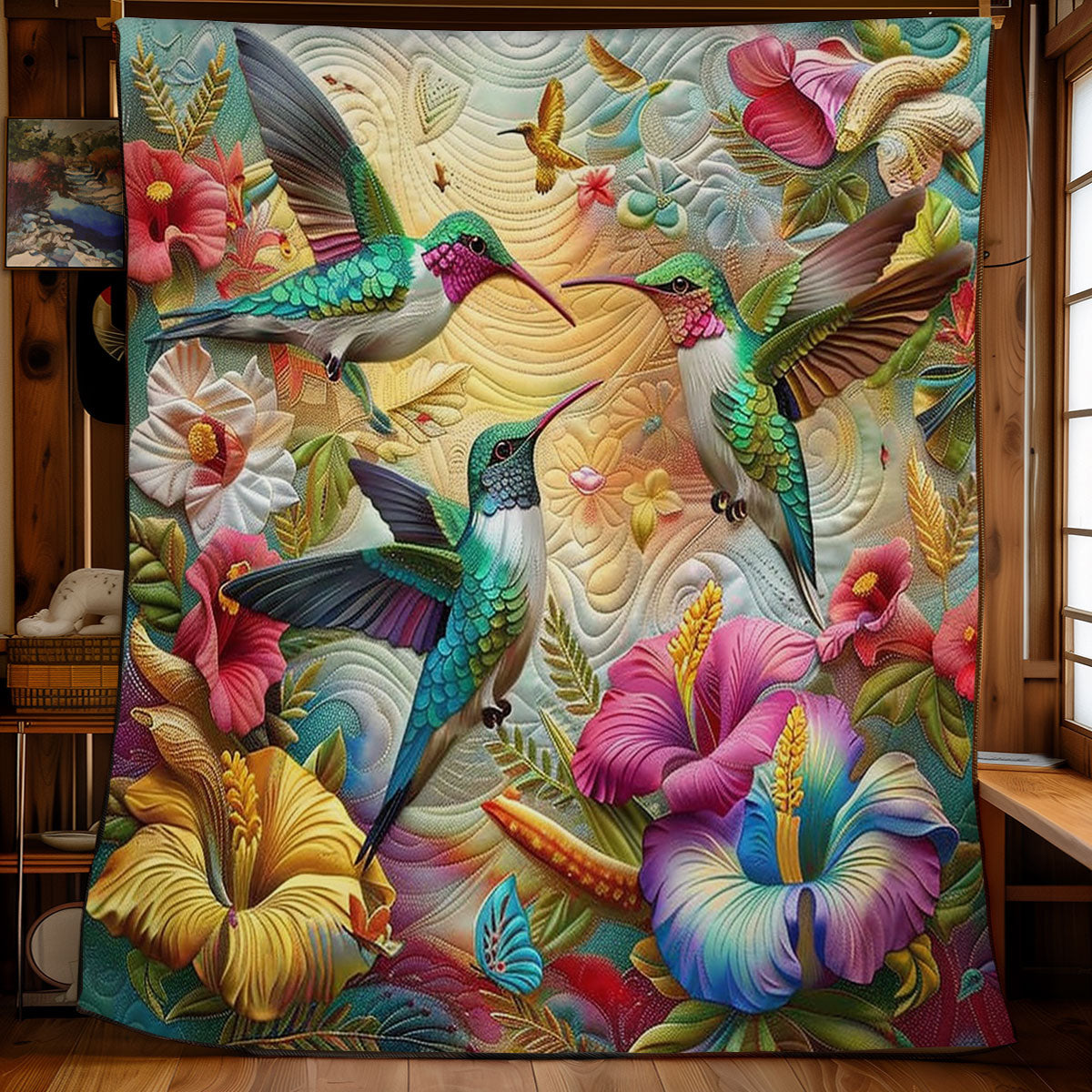 Hummingbird With Flowers WO2308014CL Quilt