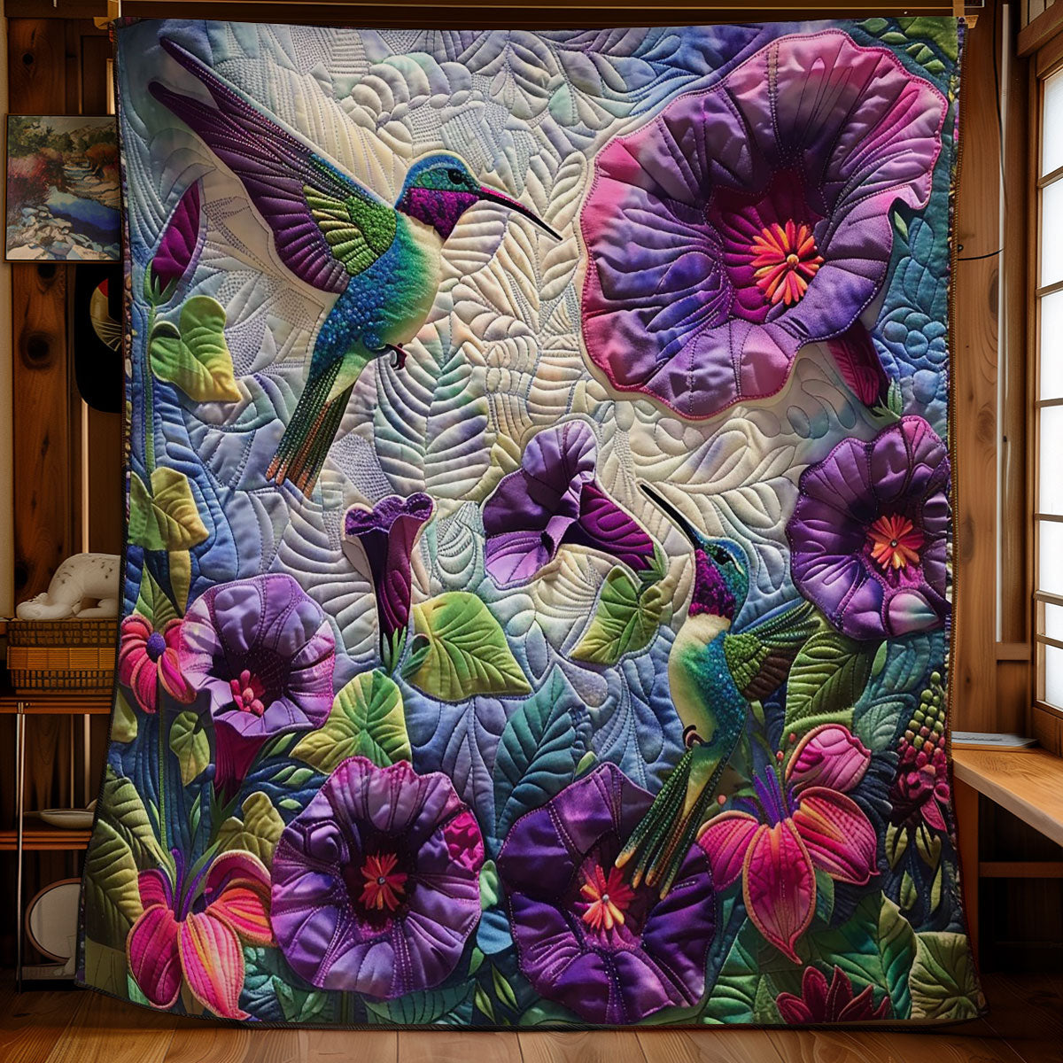 Hummingbirds And Convolvulus Flowers WO2608034CL Quilt