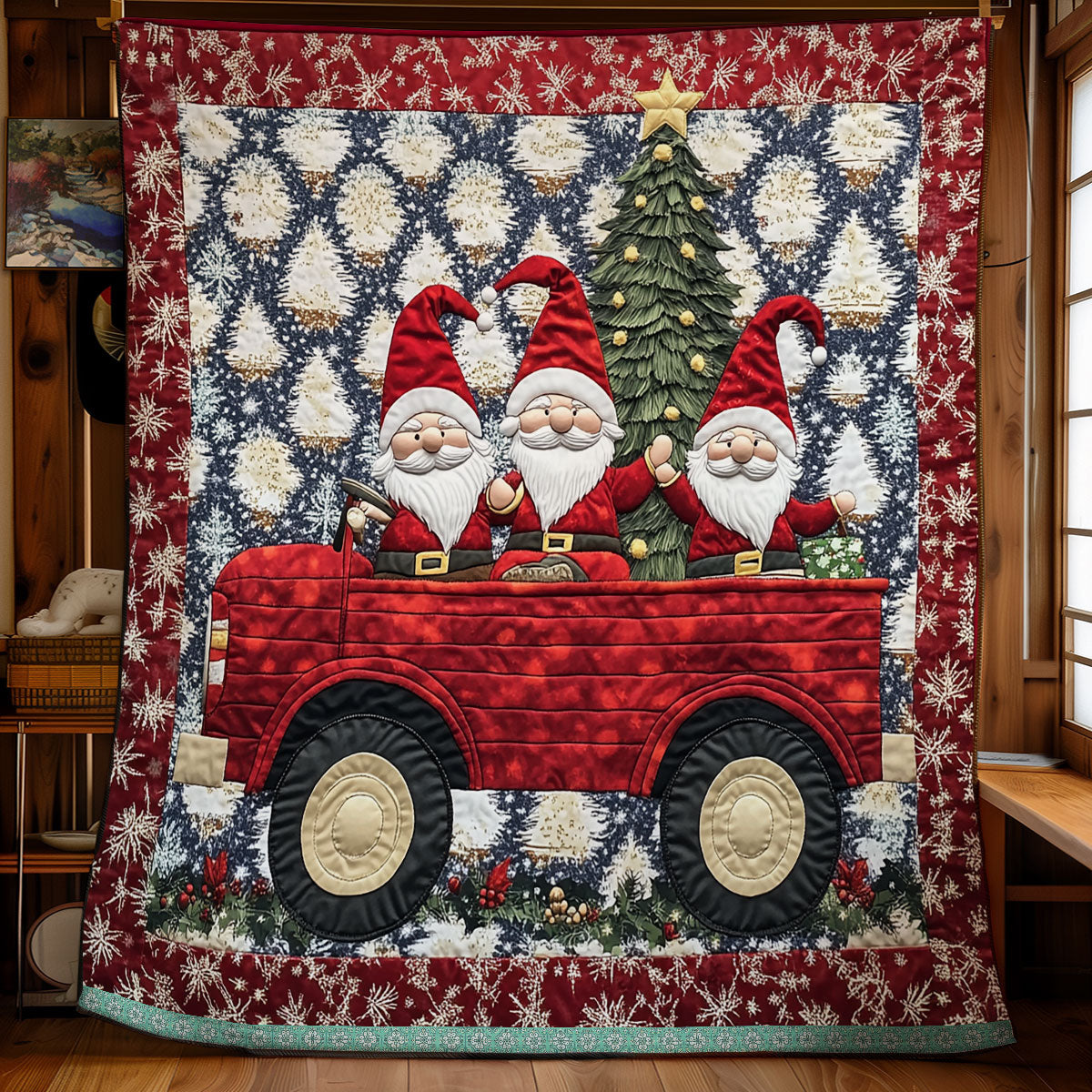 Joyful Gnomes Christmas Night XR1009019CL Quilt