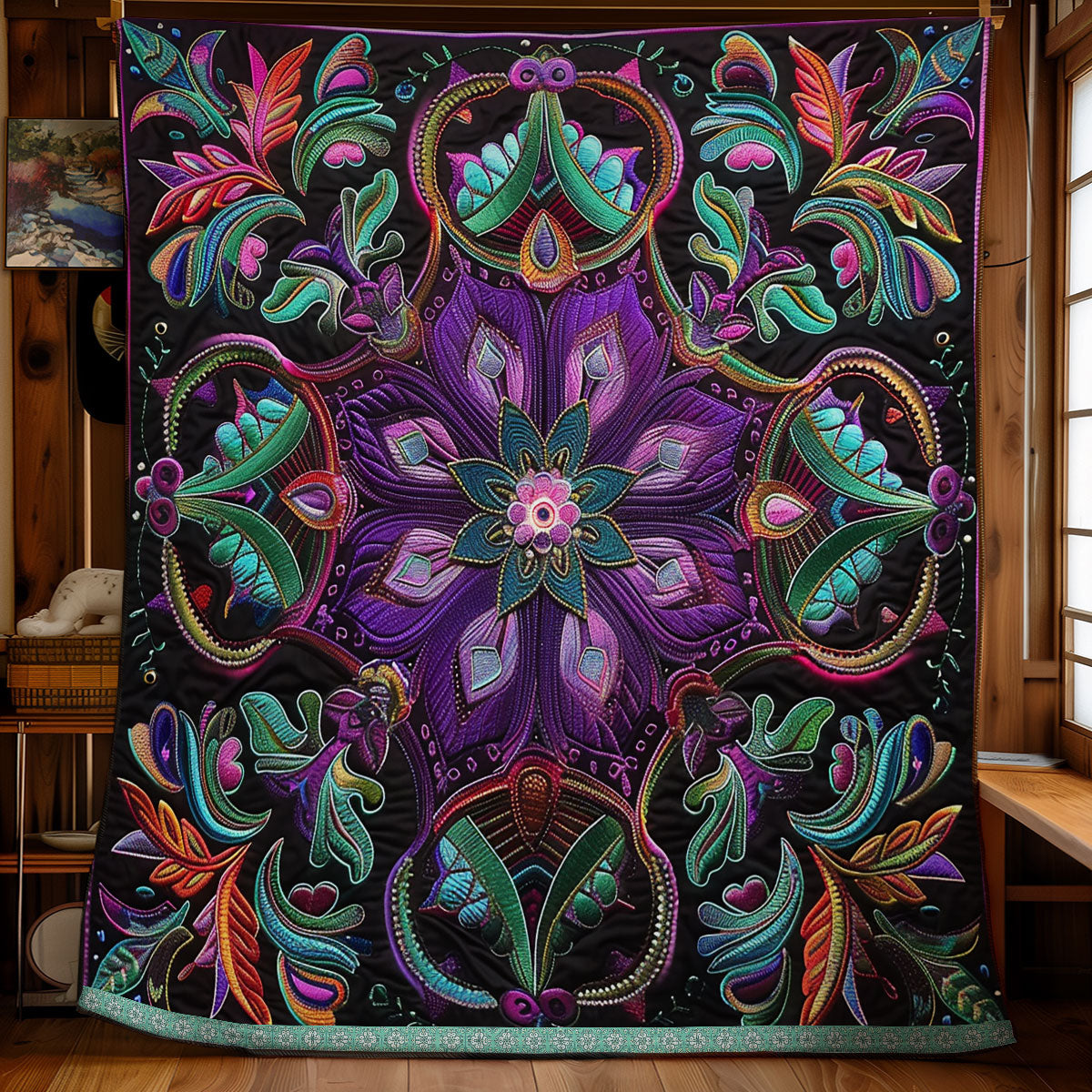 Purple And Teal Flower XR1309026CL Quilt