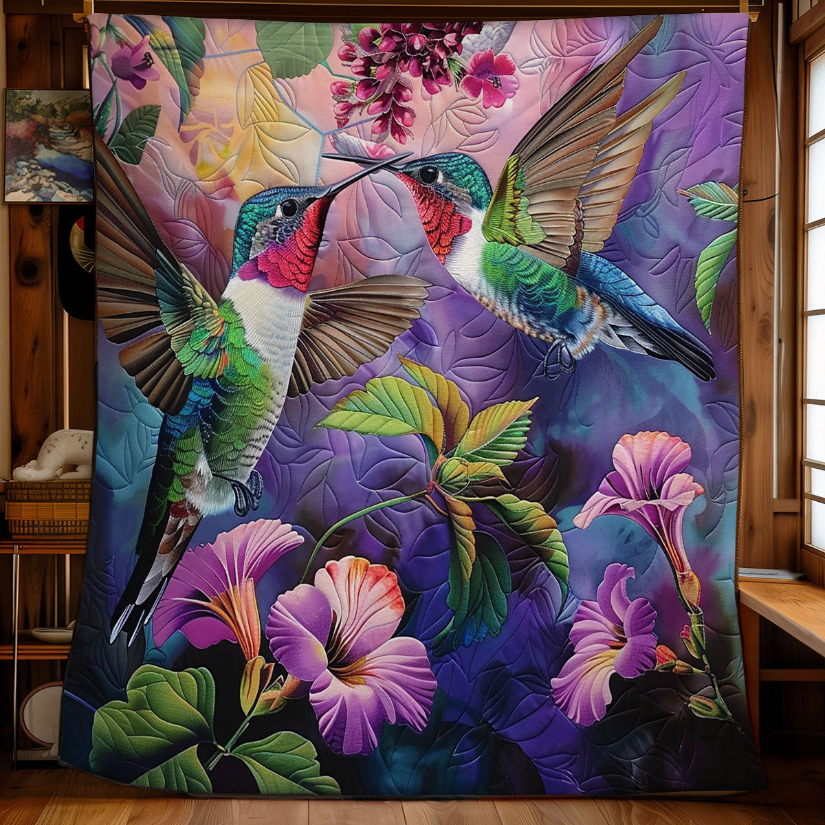 Purple Hummingbird Love WM1308014CL Quilt