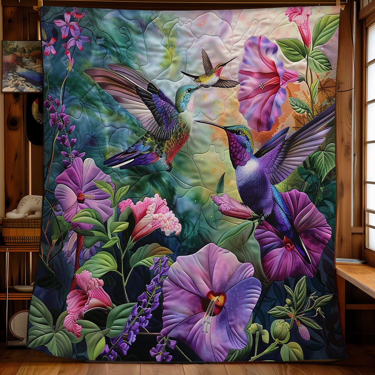 Purple Hummingbirds Family WM1408014CL Quilt