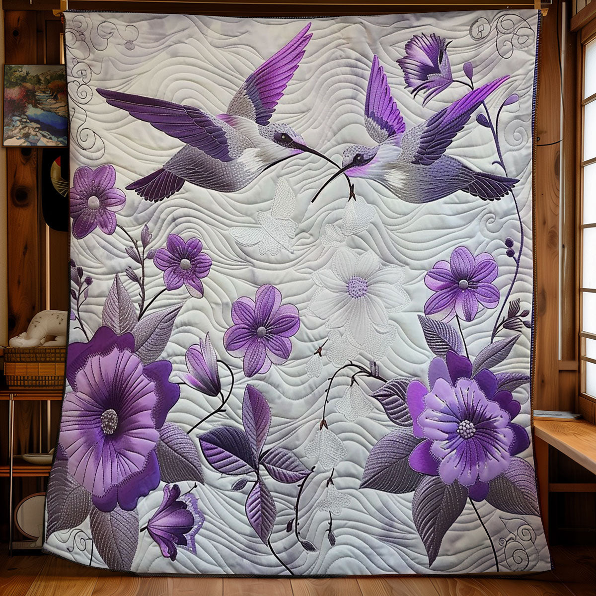 Purple Hummingbirds Love WM1408016CL Quilt