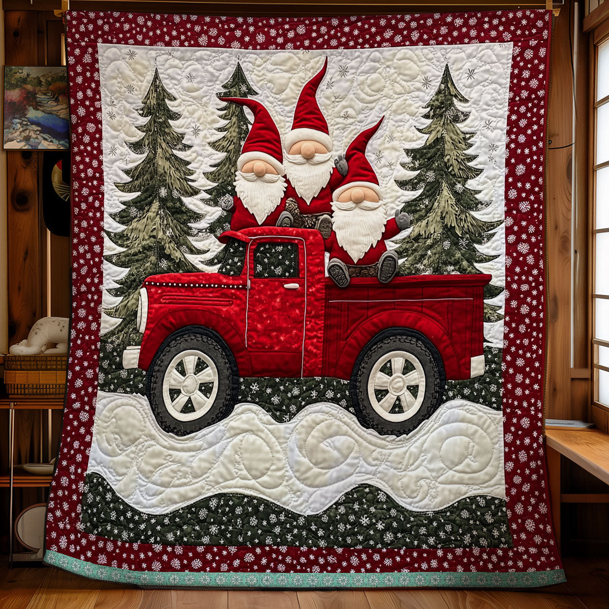 Red Truck With Gnomes XR1009014CL Quilt