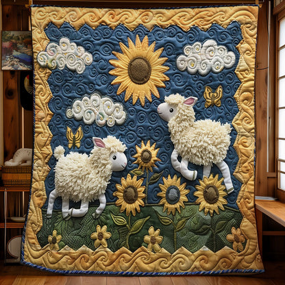 Sheeps Running Field Sunflowers WO2208020CL Quilt