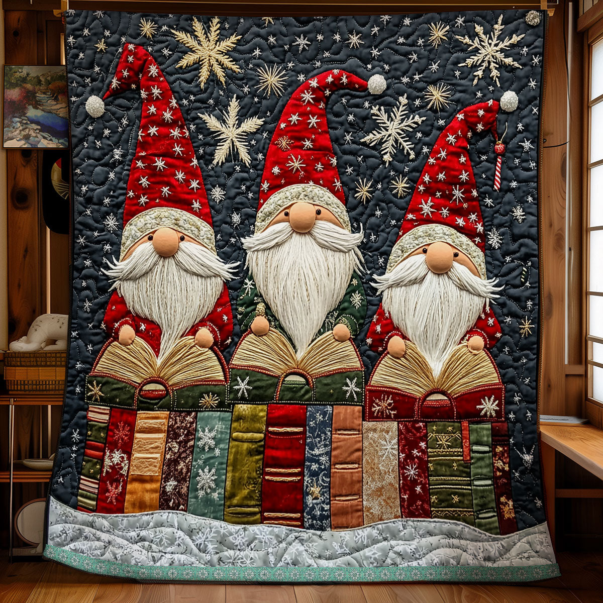 Snowflakes And Gnomes XR1009022CL Quilt
