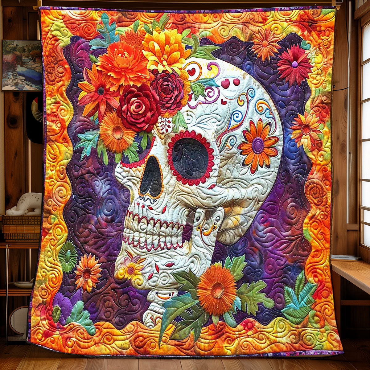 Sugar Skull Marigold WP1008024CL Quilt