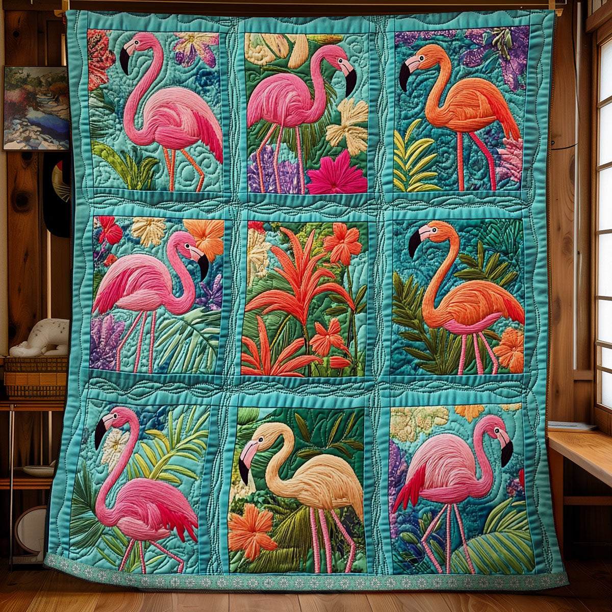 Tropical Pink Flamingos XR1409003CL Quilt