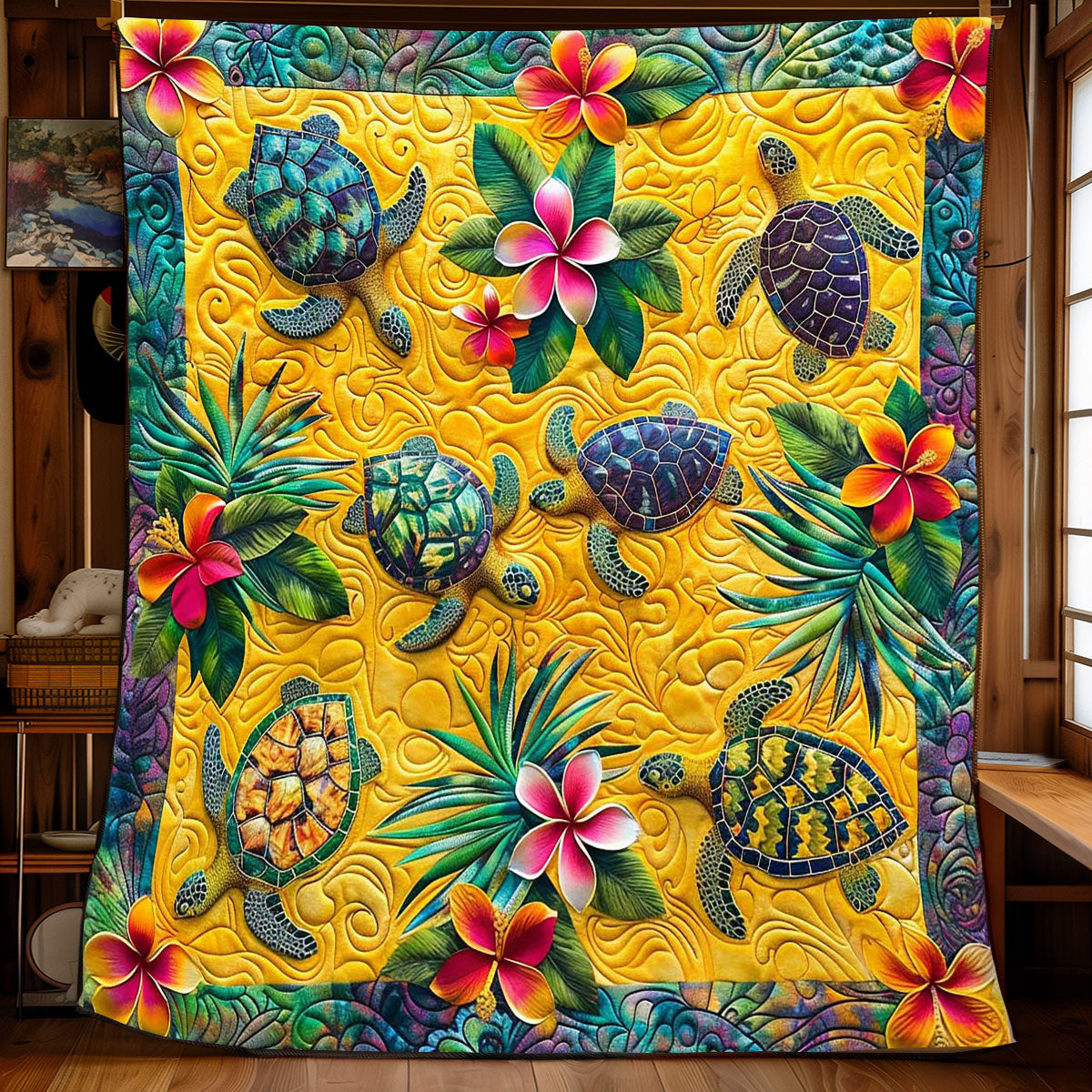 Turtle Pumeria Flower WP1008026CL Quilt