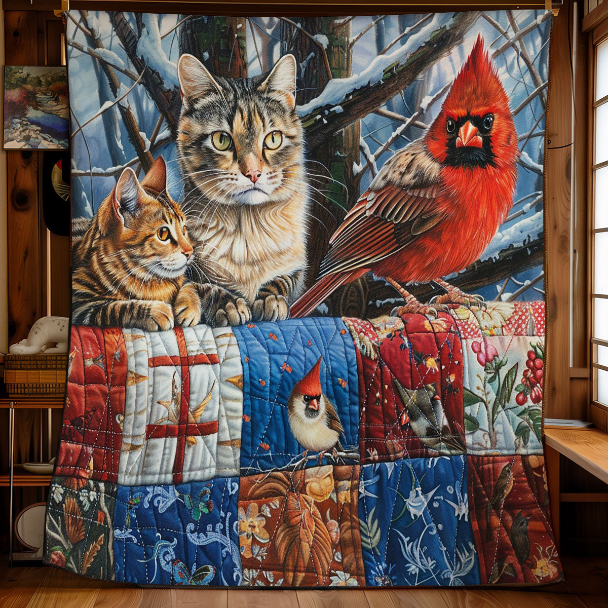 Winter Cat And Cardinals WM1008001CL Quilt