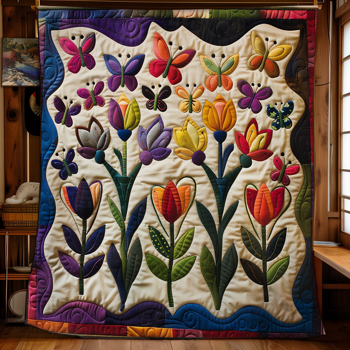 Butterflies And Tulips WG1408008CL Quilt