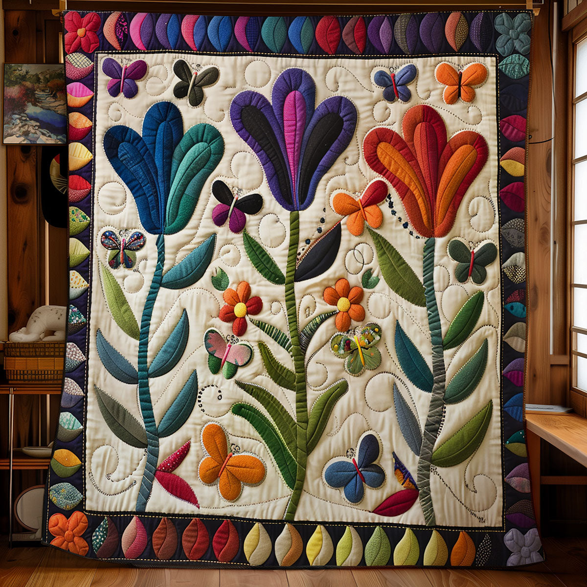 Butterflies And Tulips WG1408007CL Quilt