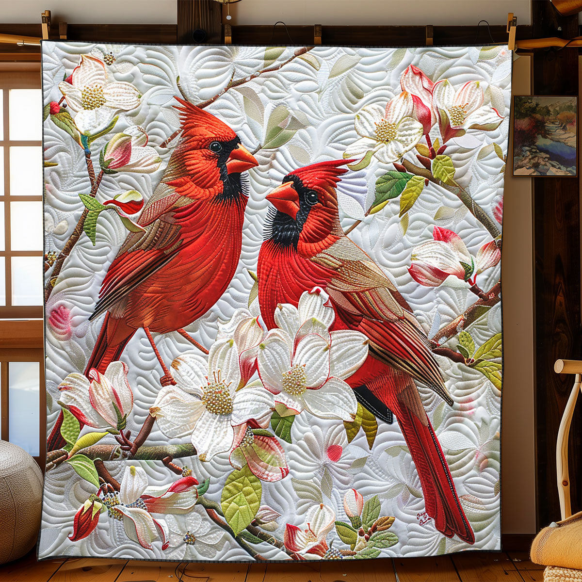 A Pair Of Red Cardinals XR1008024CL Quilt