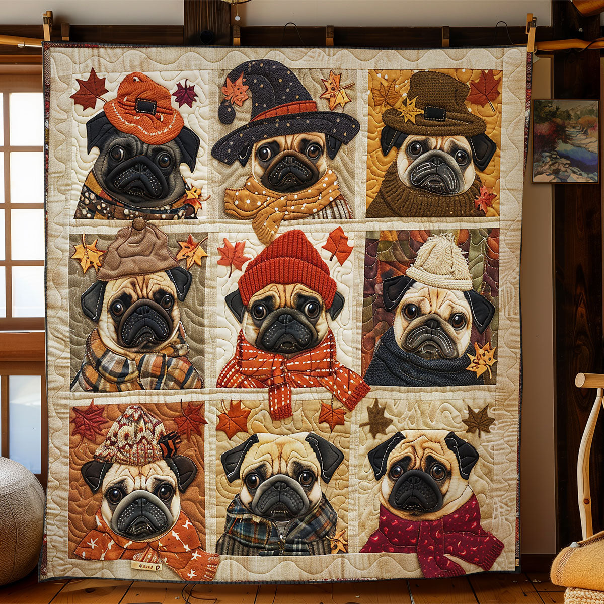 Autumn Pug Harmony WG2408020CL Quilt