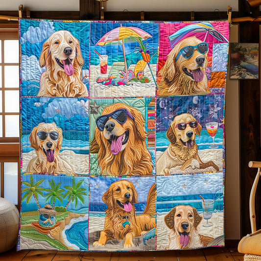 Beachy Golden Retriever Fun XR2408020CL Quilt