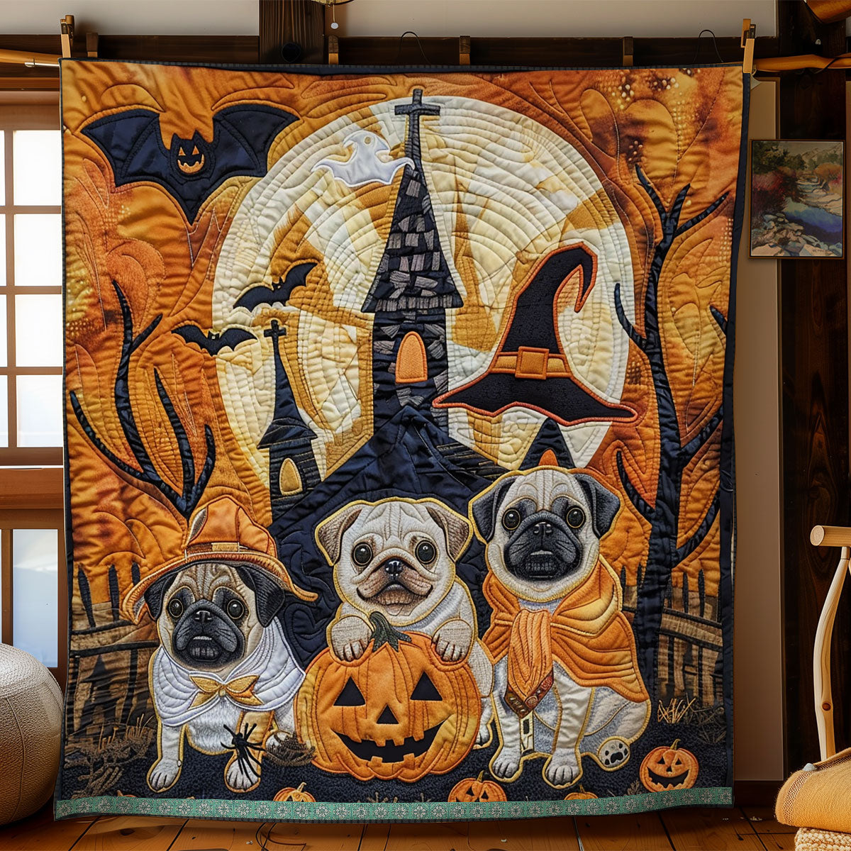 Bewitched Pugs XR3008025CL Quilt