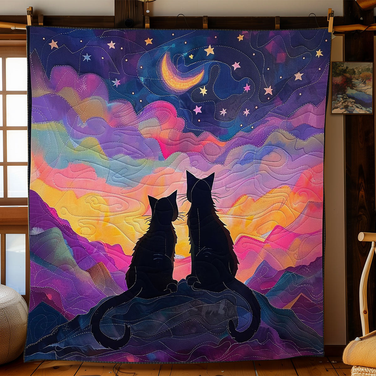 Black Cat Couple WO2408009CL Quilt