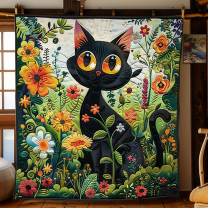 Black Cat In The Garden Flowers WO2408025CL Quilt