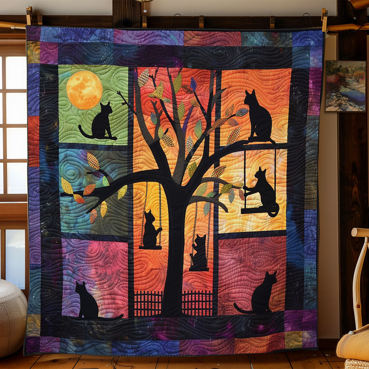 Black Cats Climb WO2308034CL Quilt