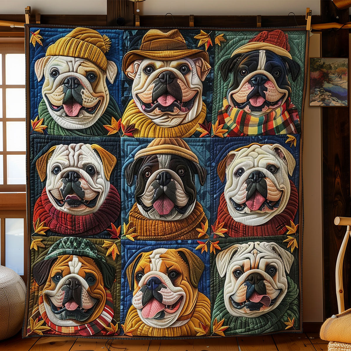 Bull Dogs And Autumn WO2808017CL Quilt