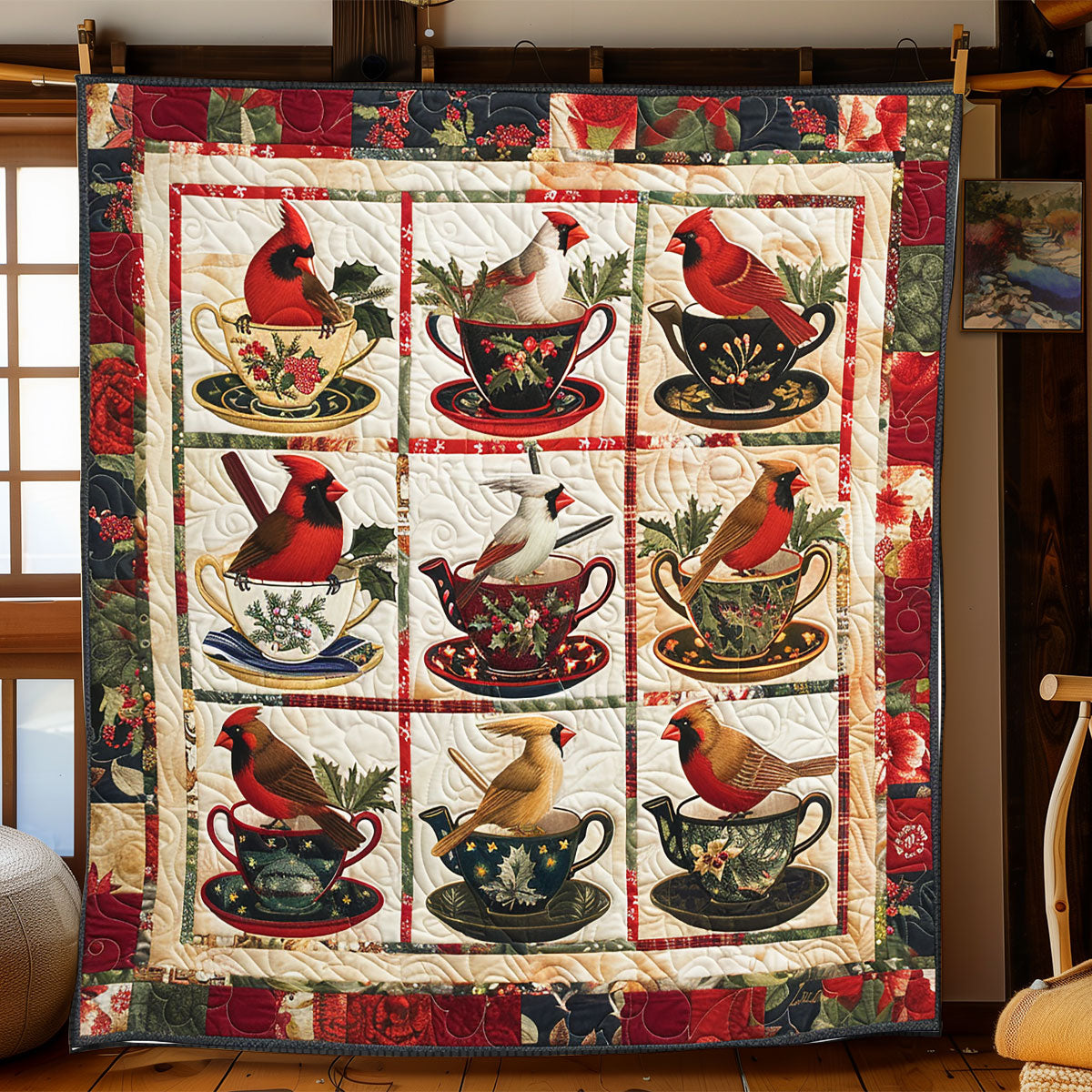 Cardinal Holly And Berries XR2408003CL Quilt