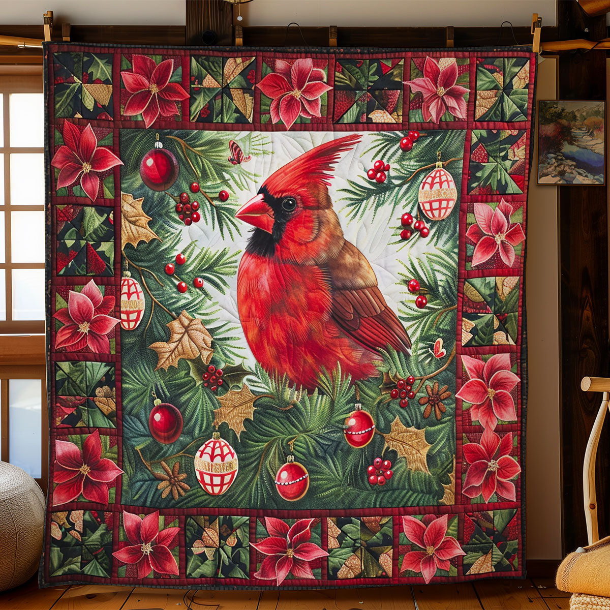 Cardinal With Flowers Blooming WO2008045CL Quilt