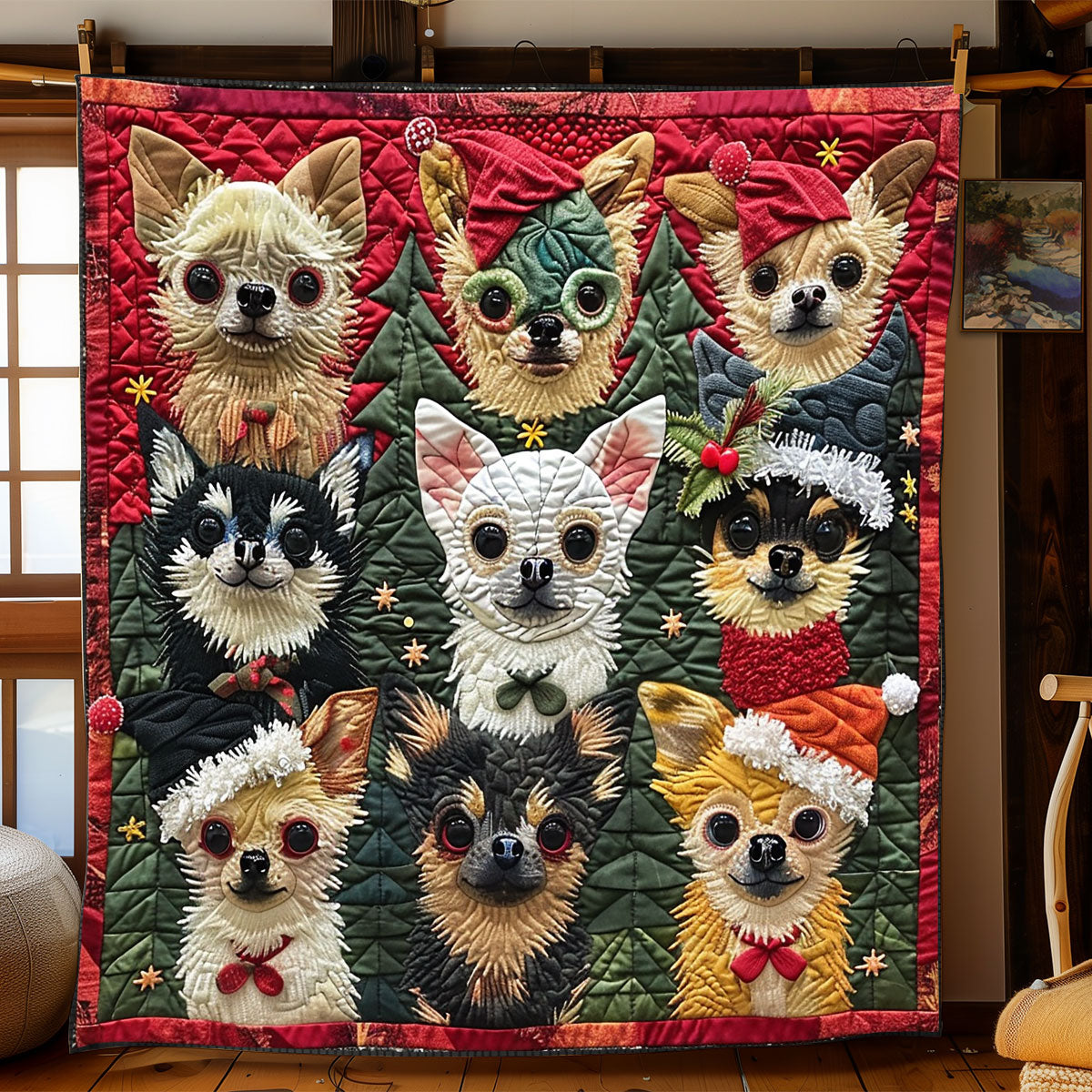 Cartoon Christmas Chihuahuas XR1508017CL Quilt