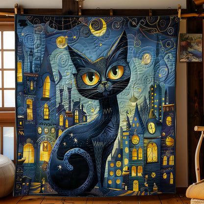 Cat And City At Night WO2008032CL Quilt