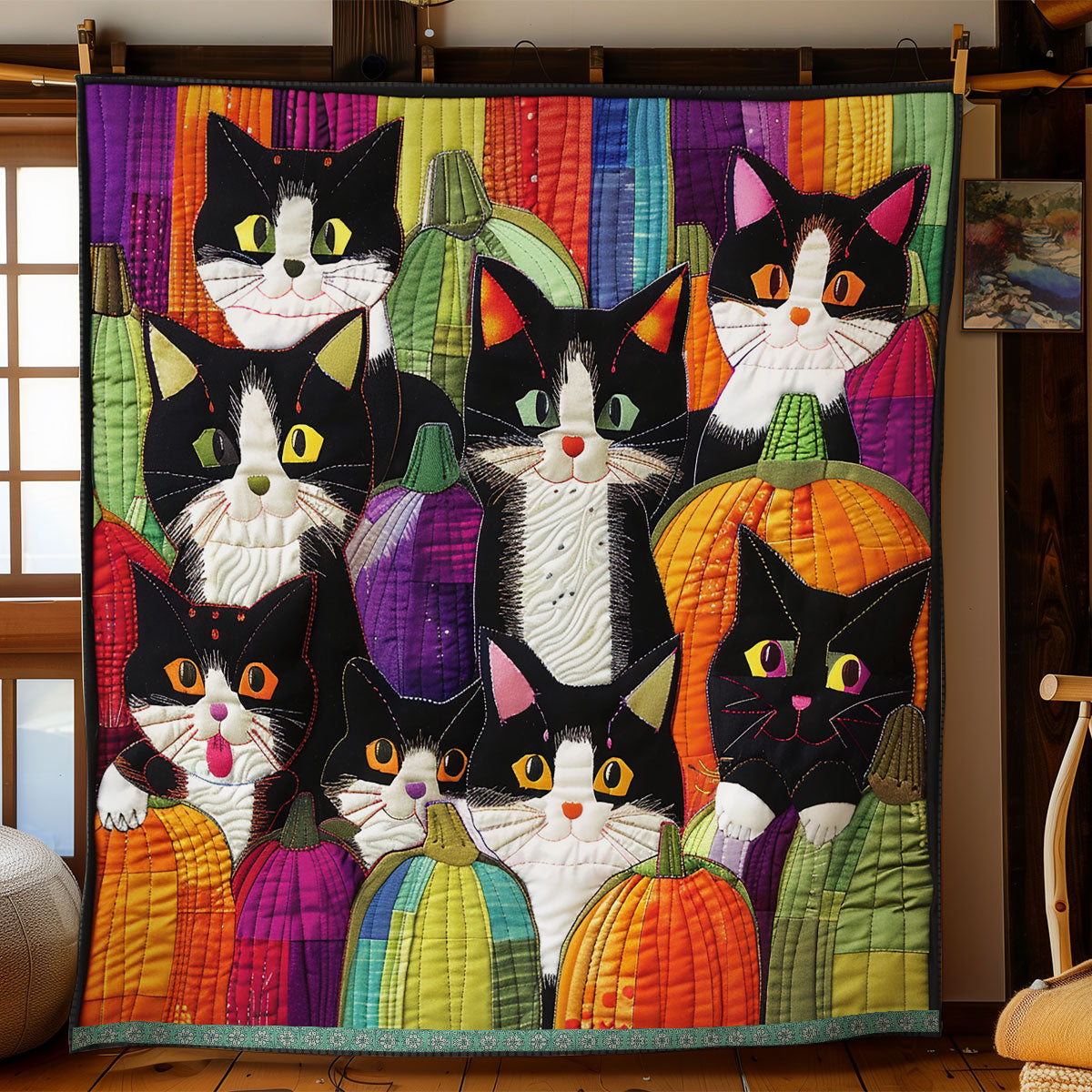 Cat And Colorful Pumpkin XR0409030CL Quilt