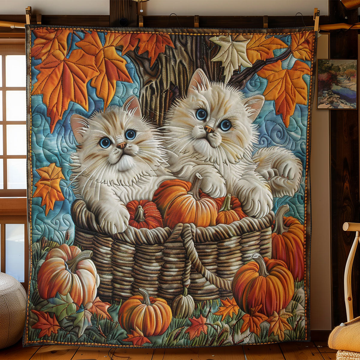 Cat And Pumpkins WO3008015CL Quilt