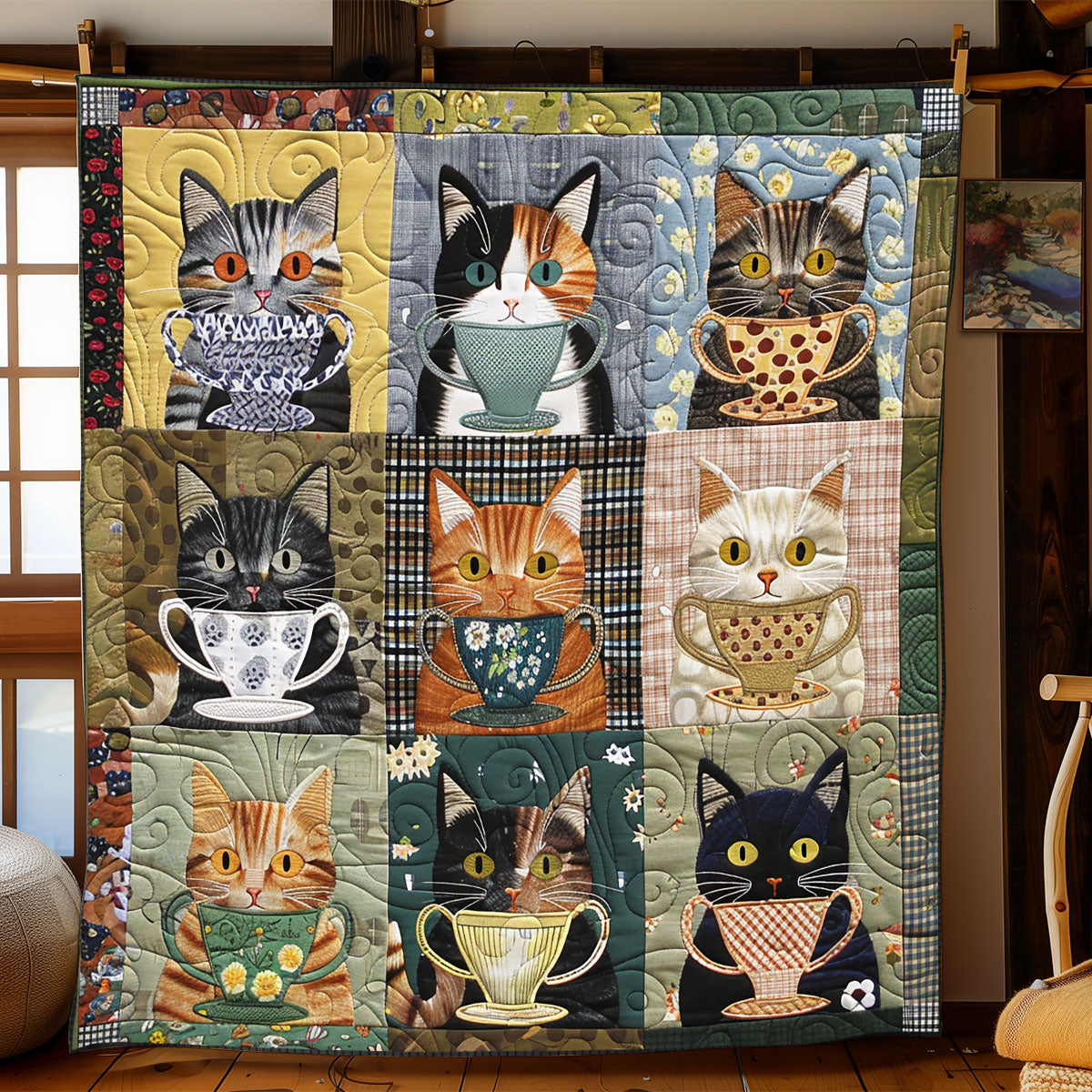 Cat Breeds And Coffee Cups XR2008014CL Quilt