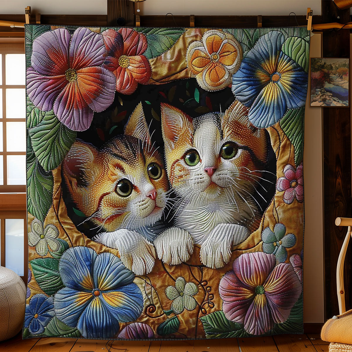 Cats And Flowers WO2408031CL Quilt