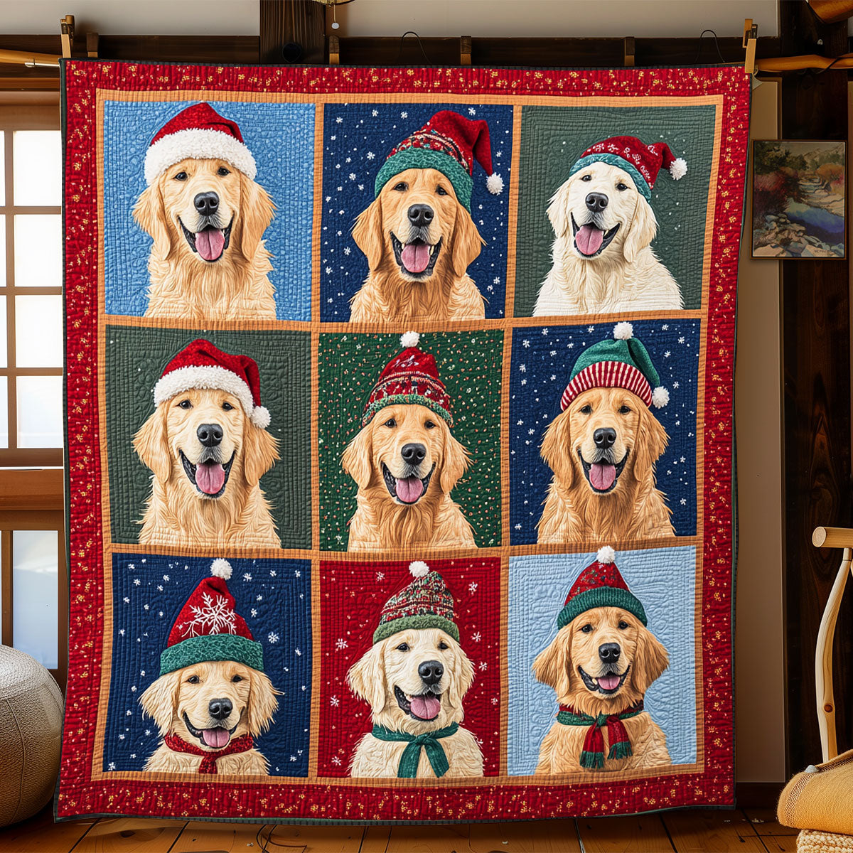 Cheerful Golden Retrievers XR2308022CL Quilt
