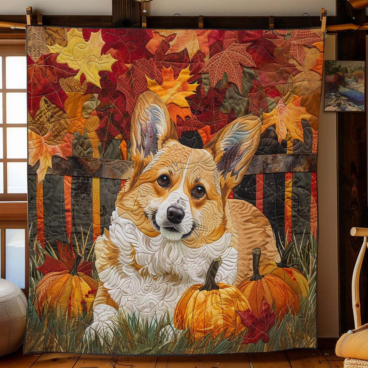 Corgi And Autumn WO2608039CL Quilt