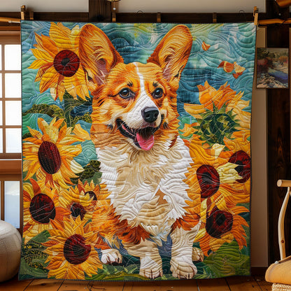 Corgi And Flied Sunflower WO2208046CL Quilt