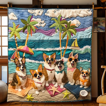 Corgi Beach Day XR2408015CL Quilt