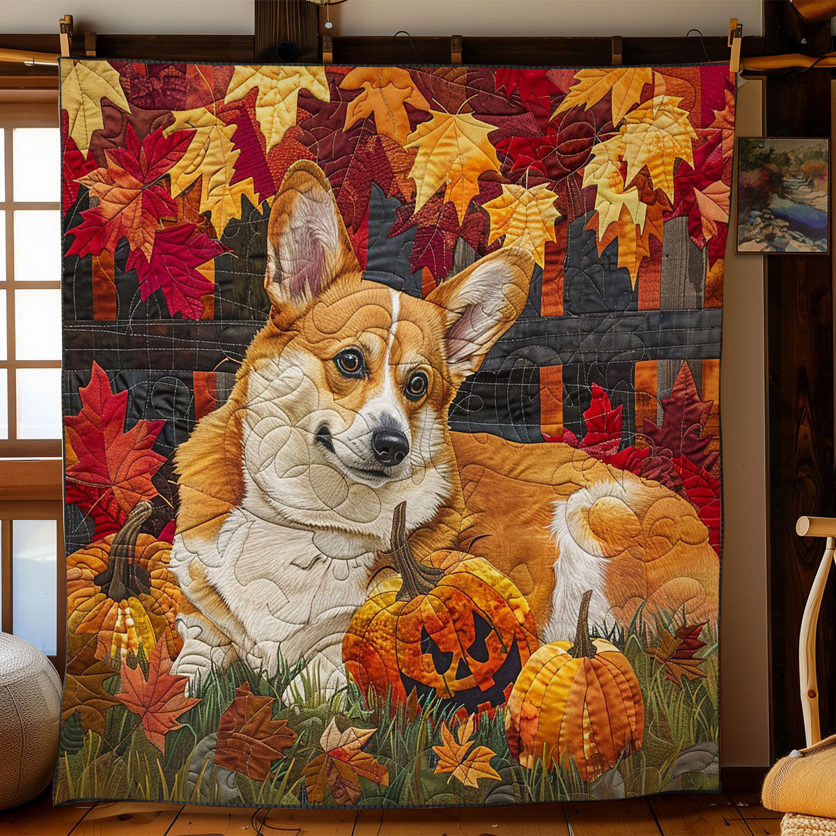 Corgi Dog With Autumn WO2608040CL Quilt