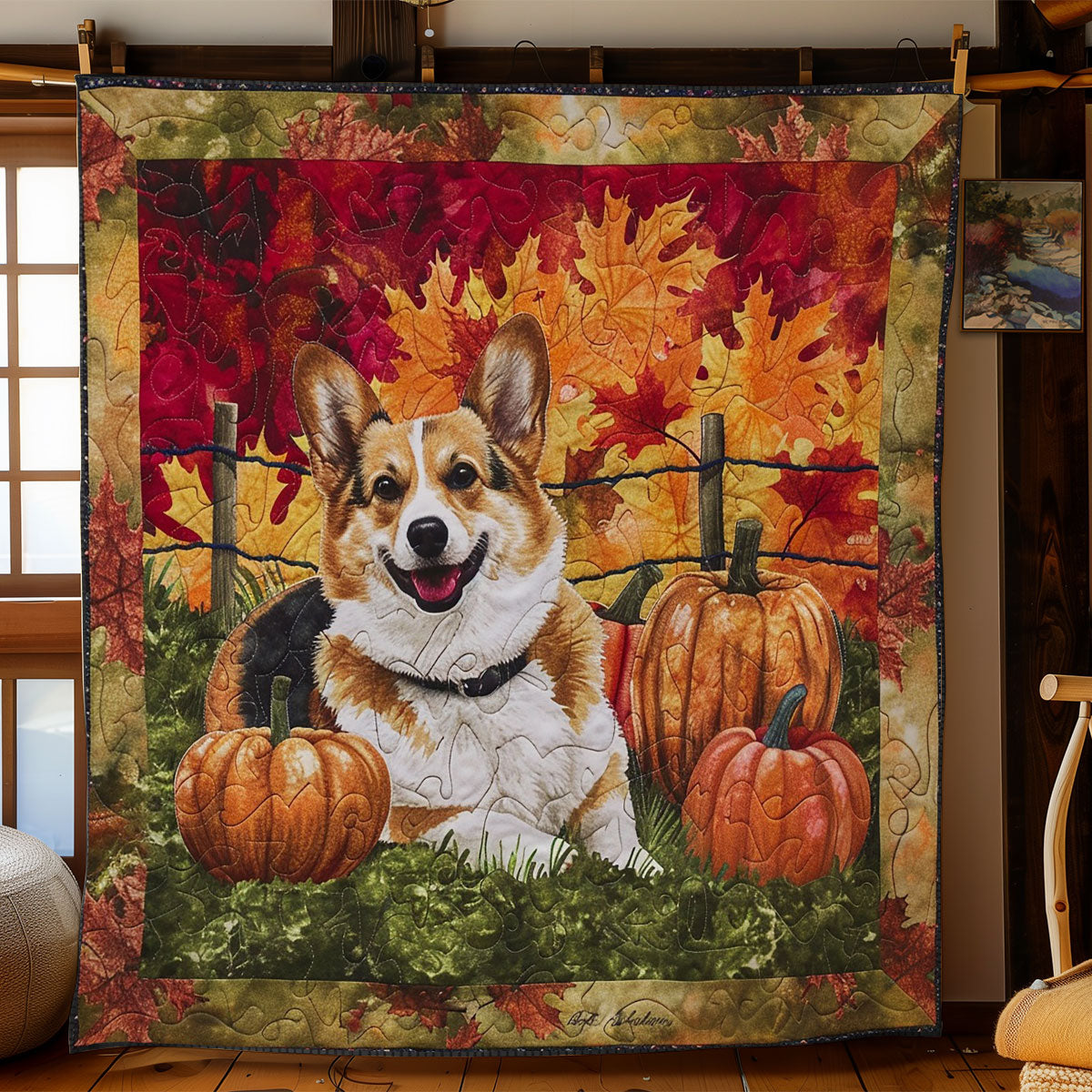 Corgi Dog With Pumpkins WO2608041CL Quilt