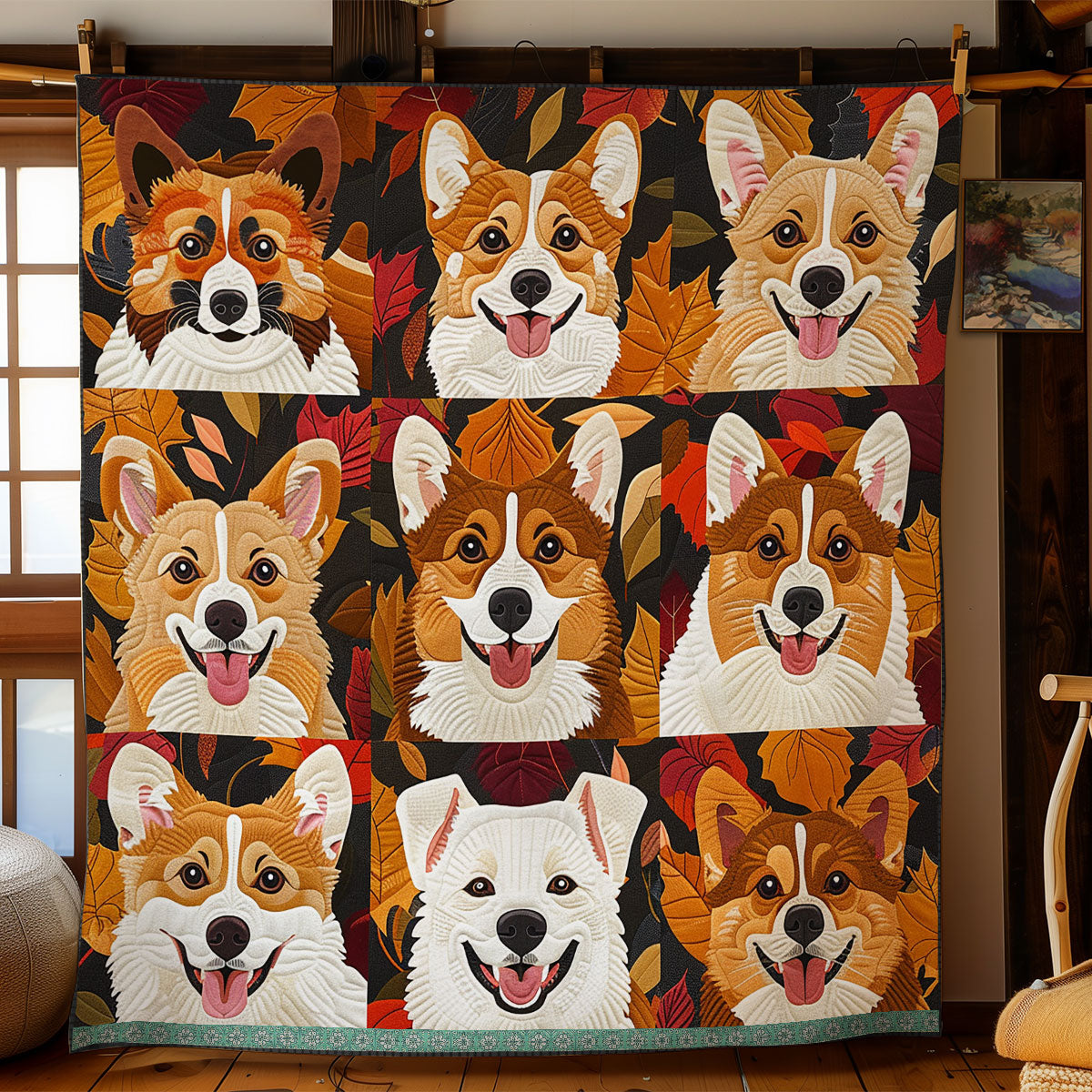 Corgi Fall Leaves XR2708007CL Quilt