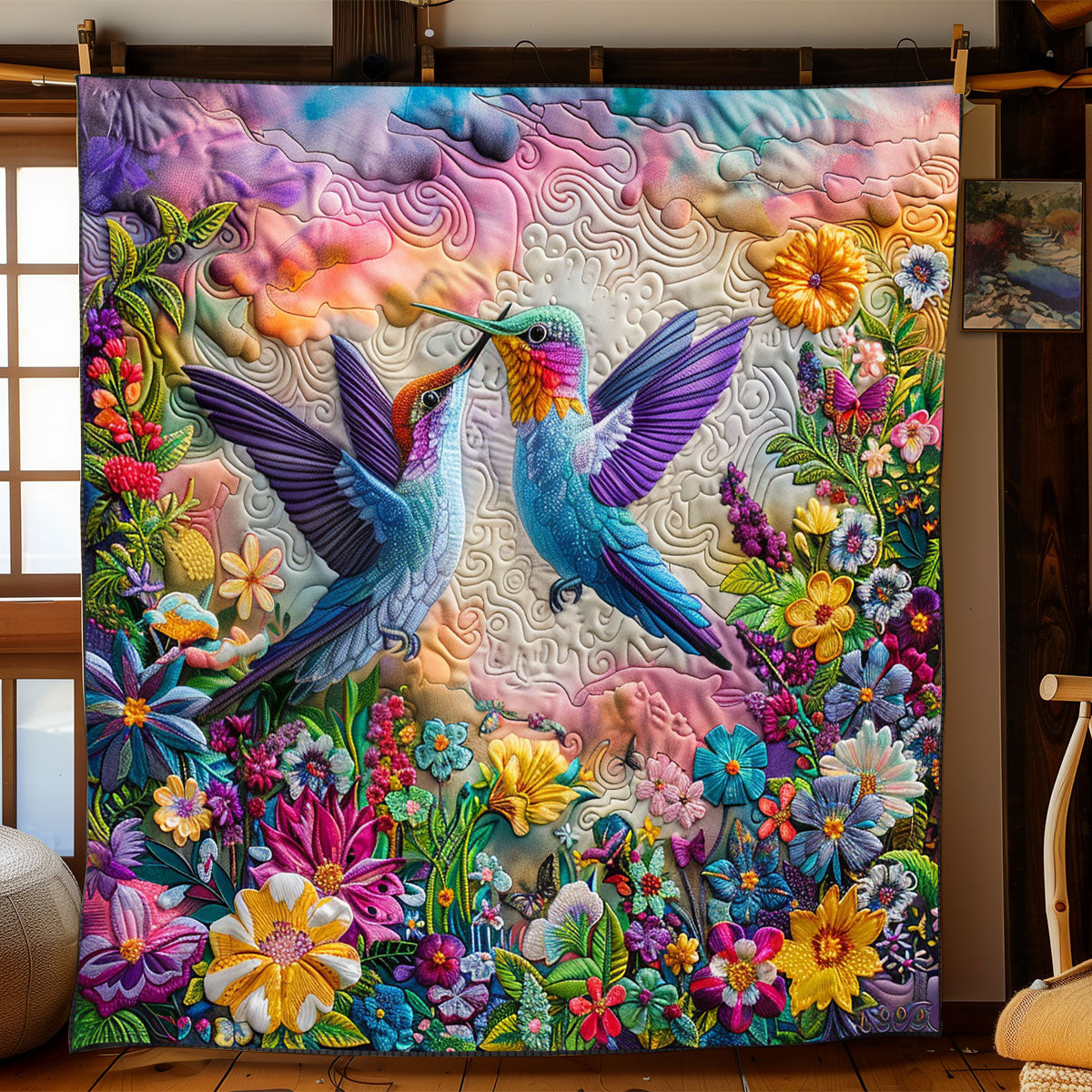 Couple Hummingbirds XR2408005CL Quilt