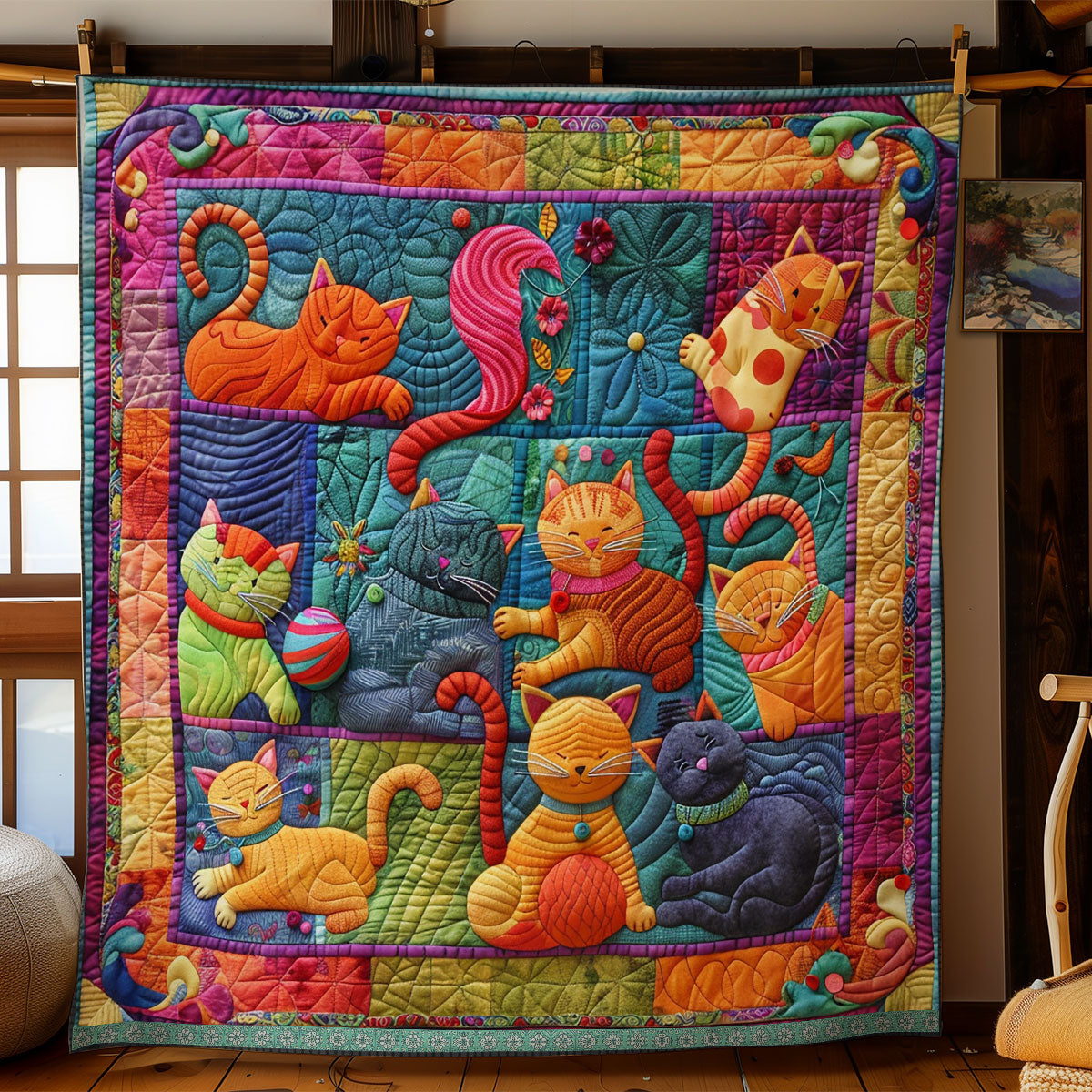 Cute Cats And Colorful Yarns XR2507001CL Quilt