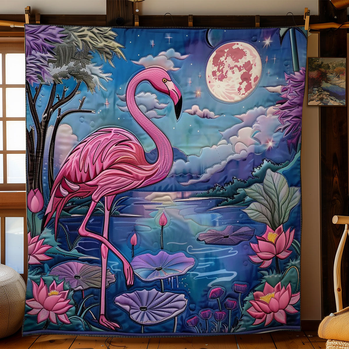 Flammingo At The Night WO2208016CL Quilt