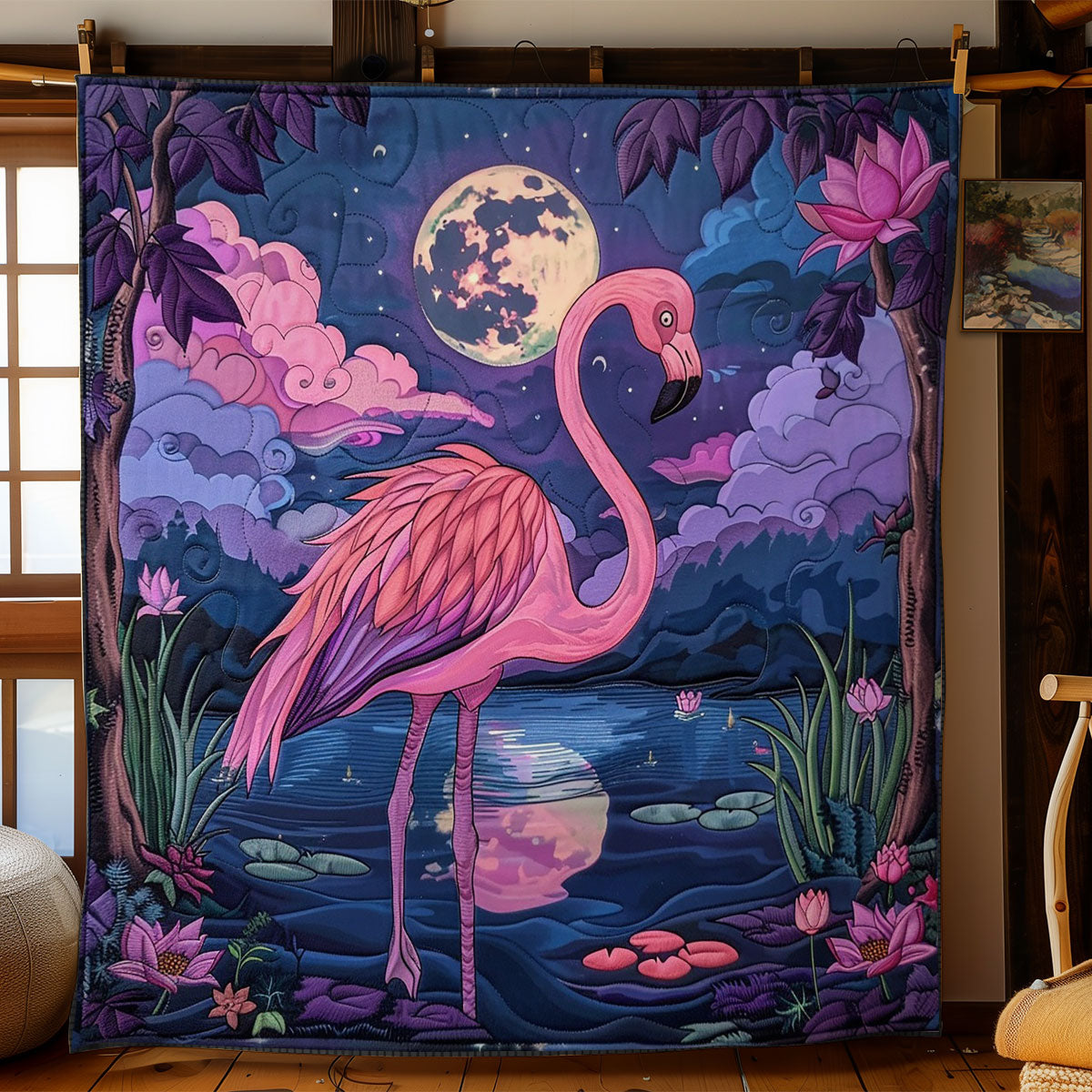 Flammingo At The Night WO2208017CL Quilt