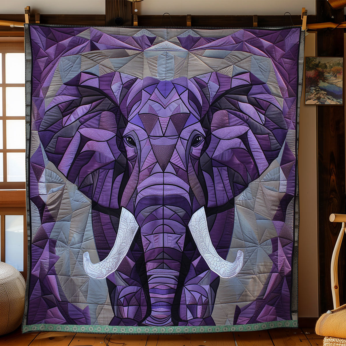 Geometric Purple Elephant XR0509009CL Quilt