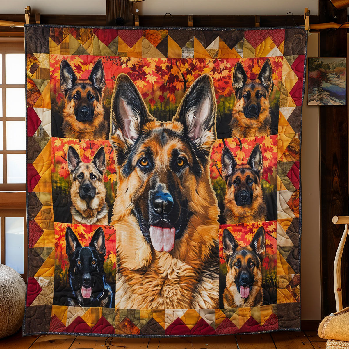 German Shepherds And Autumn Leaves WO2108010CL Quilt