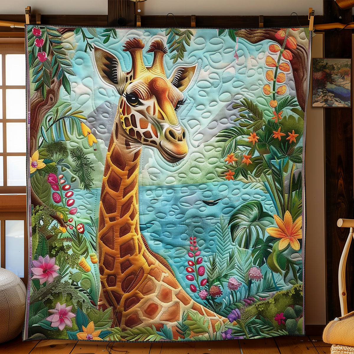 Giraffe And Nature's Blooms WO2308010CL Quilt