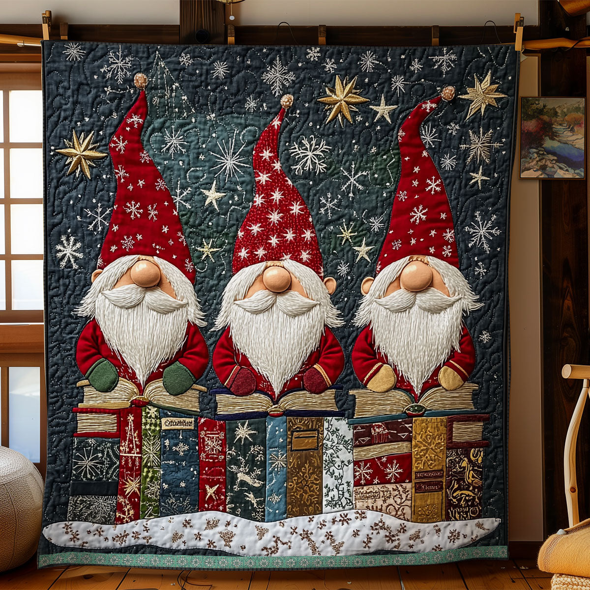 Gnomes Sitting On Books XR1009023CL Quilt