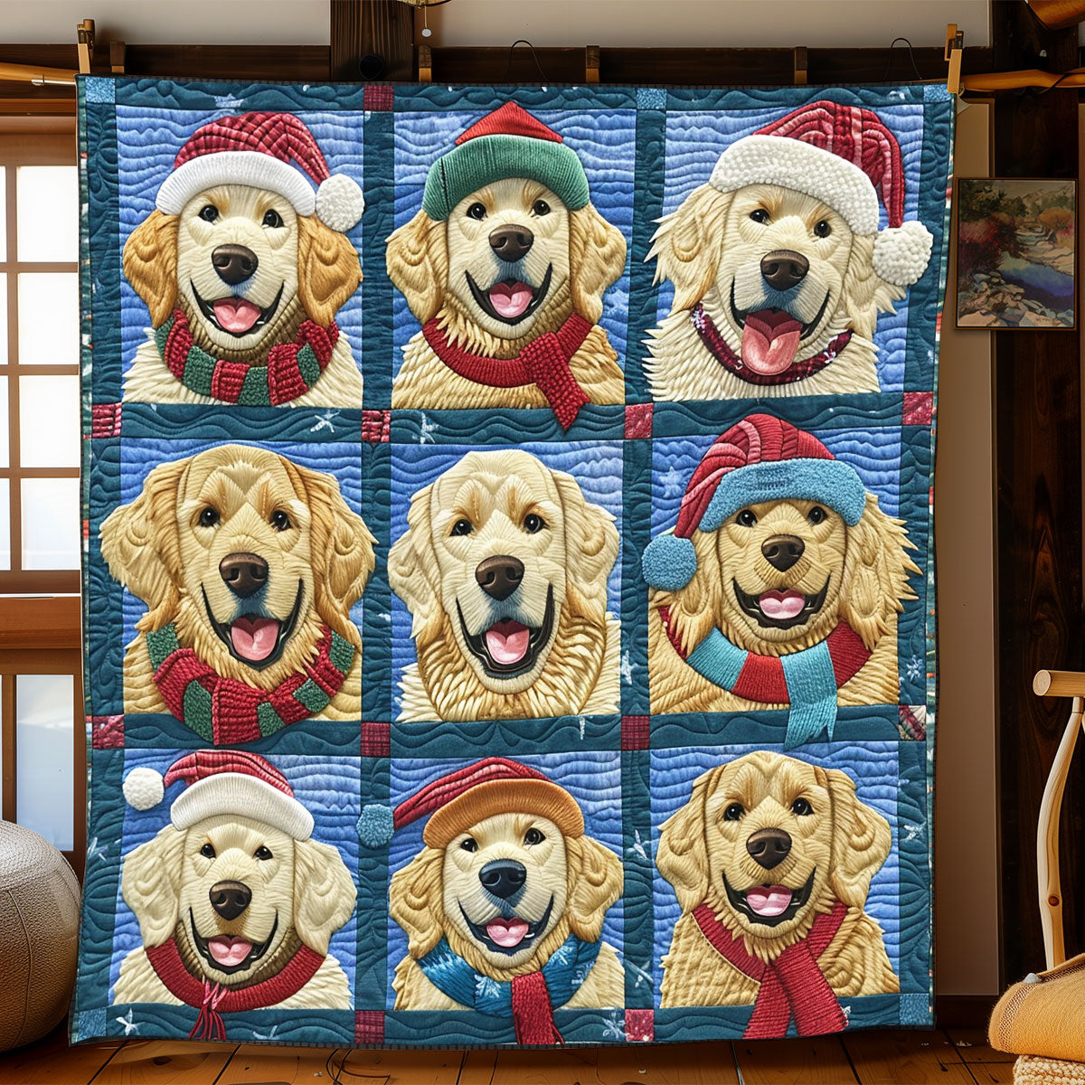 Golden Retriever Christmas Hats XR2308018CL Quilt